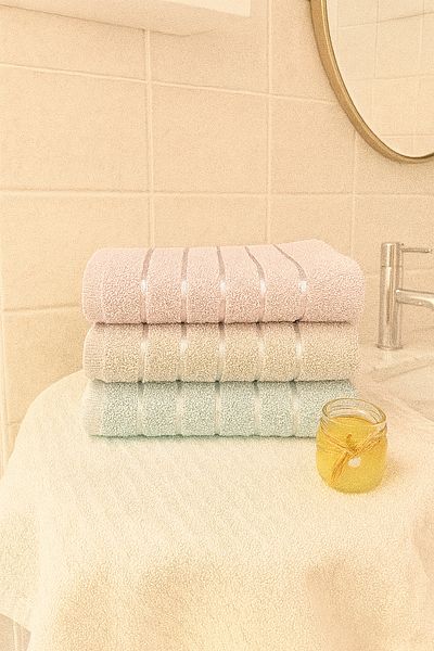 Bonny Home Line 3-Piece Hand and Face Towel Set – 50X90 cm 100% Cotton, Soft Textured, Striped Patterned
