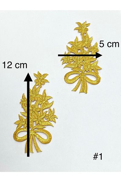 karantuhafiye Gold Glitter Iron-On Embroidery Applique/Glitter Applique Set of 2 # 1