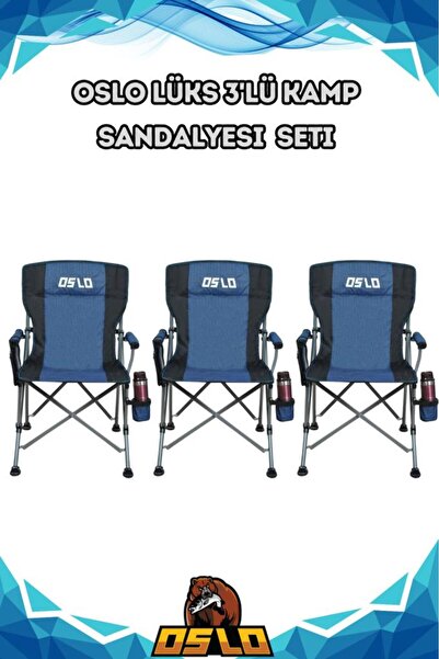 Oslo Lüks 3'lü Kamp Sandalye Seti Mavi
