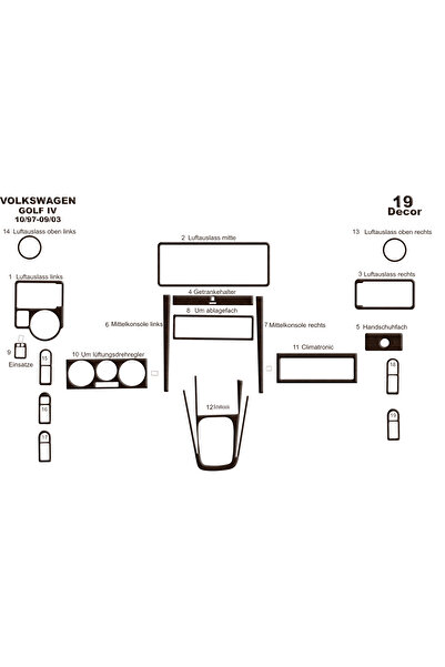 Marscockpitdesign فولكس واجن جولف 4 وحدة التحكم-توبوردو 1997-2003 19 قطعة