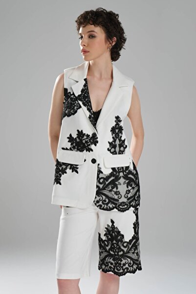 tw3 Дамска дантелена апликация Овърсайз жилетка