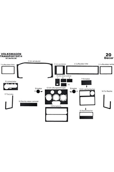 Genel Markalar Volkswagen Transporter T4 Konsol-Torpido Karbon Sticker Folyo ...
