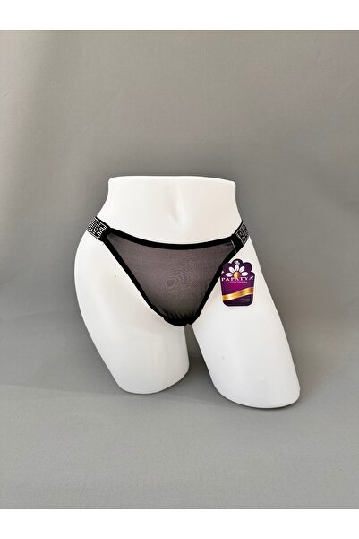 Papatya Ön Ve Arkası Tül Transparan Yanları Taşlı "Black Of Love" Yazılı Kalı...