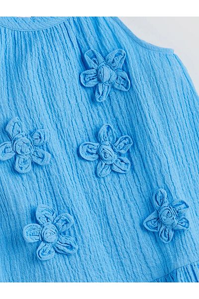 LC Waikiki Lcw Kids Blue Halter Neck Girl's Krinkle Dress