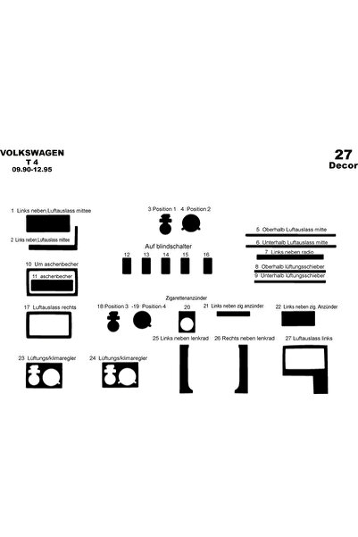 Marscockpitdesign فولكس واجن ترانسبورتر T4 كونسول-توربيدو 1990-1995 27 قطعة