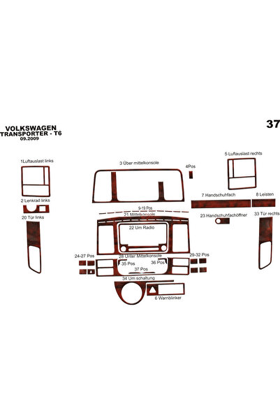 Marscockpitdesign فولكس واجن ترانسبورتر T6 وحدة التحكم-توبيردو 2010-2014 37 قطعة