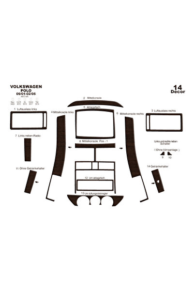 Marscockpitdesign فولكس واجن بولو متوافق مع بيانو أسود مطلي 2001-2005 14 قطعة