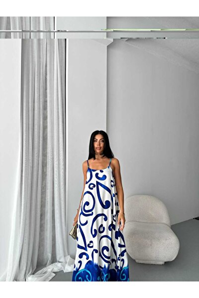 Lovely butik Women's Patterned Thin Strap Summer Long Dress