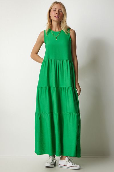 Lovelyİstanbul Flounced Sleeveless Knitted Dress Lub0150 Green