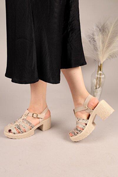 Birikon Fionel Cage Heeled Sandals Beige