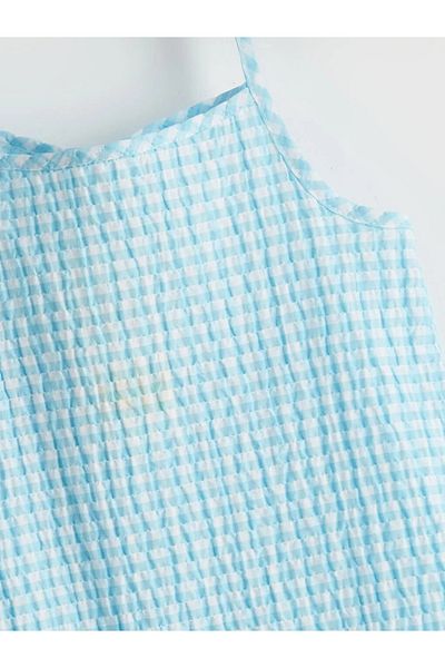 LC Waikiki Lcw Eco Blue Plaid Square Collar Girl Dress