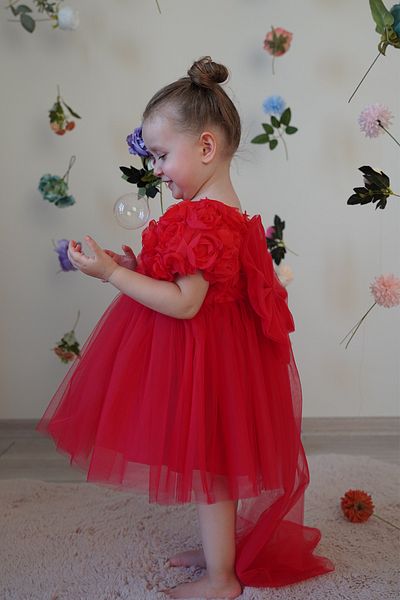 ALYRA Baby Girl Dress Short Sleeve with Bow Rose Birthday Party Wedding Special Occasion Evening Dress Girl's Dress
