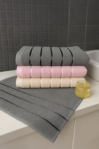 Bonny Home Line 3-Piece Hand and Face Towel Set – 50X90 cm 100% Cotton, Soft Textured, Striped Patterned