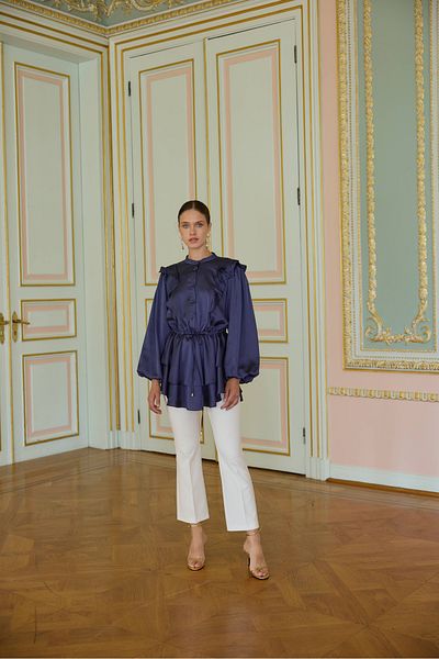 NUR KALAY COLLECTION Satin Blouse with Flounces