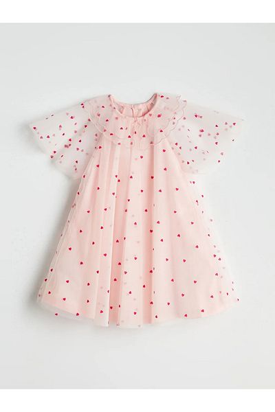 LC Waikiki Lcw Kids Pink Heart Printed Girl's Tulle Dress