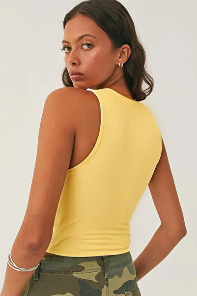 BLUE STREET Γυναικείο ανοιχτό κίτρινο εσώρουχο – Αμάνικο μπλουζάκι Basic Crop