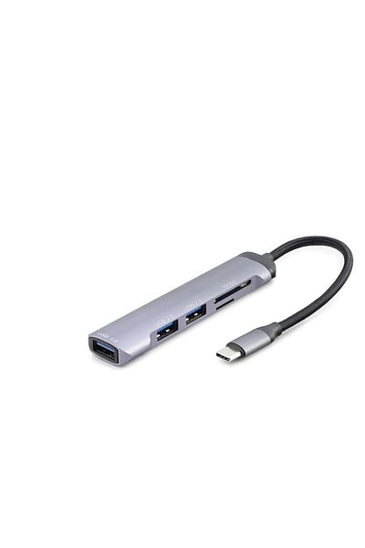 MBB ETİCARET محور USB كومبو 5 في 1 USB Type-C SD + بطاقة TF رمادي HDX7039