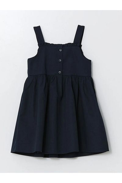LC Waikiki Lcw Eco Navy Blue Square Neck Girl's Dress