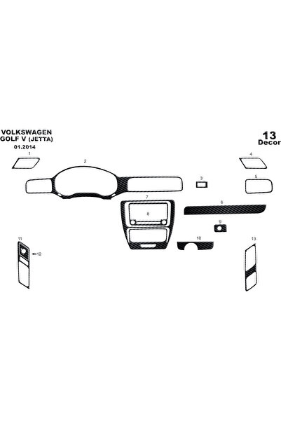 Marscockpitdesign غطاء كونسول توربيدو لفولكس فاجن جيتا 2011-2016 13 قطعة