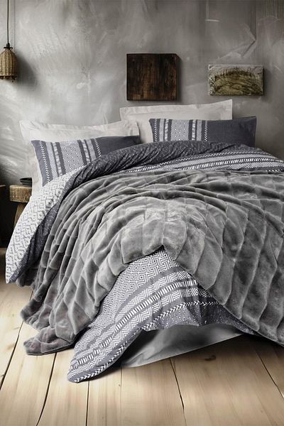Cotton Box Σετ Παπλωματοθήκη Διπλής Κουβέρτας Suave Anthracite
