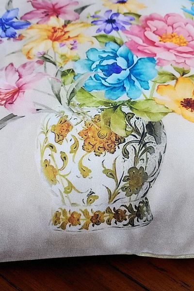 lissehome Vintage Vase Flower Patterned Digital Printed Throw Pillow Case - 40X40 cm