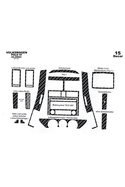 Marscockpitdesign فولكس واجن بولو متوافق مع الكربون 2005-2009 15 قطعة