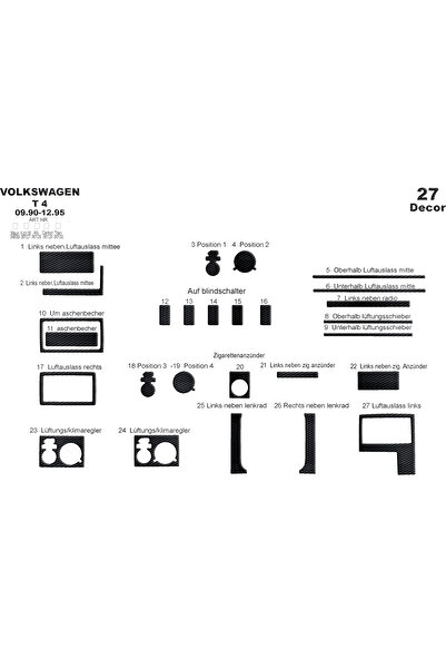 Marscockpitdesign فولكس واجن ترانسبورتر T4 كونسول-توربيدو 1990-1995 27 قطعة