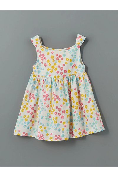 LC Waikiki Lcw Kids Ecru Crew Neck Floral Girls Linen Dress