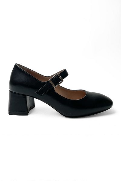 RABU Black Women's Genuine Leather 5cm Heeled Mary Jane Heeled Shoes
