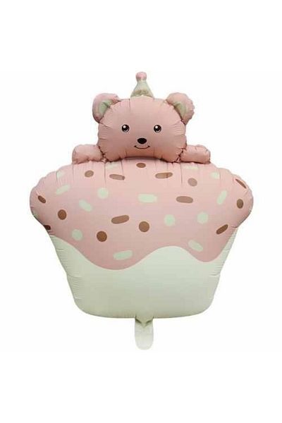 Parti Dükkanım Muffin Cake Foil Balloon with Teddy Bear Pink 51*54 cm