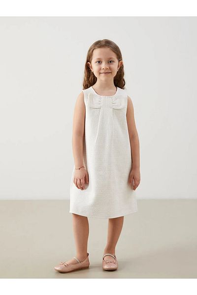LC Waikiki Lcw Kids Ecru Dobby Bow Girls' Dress