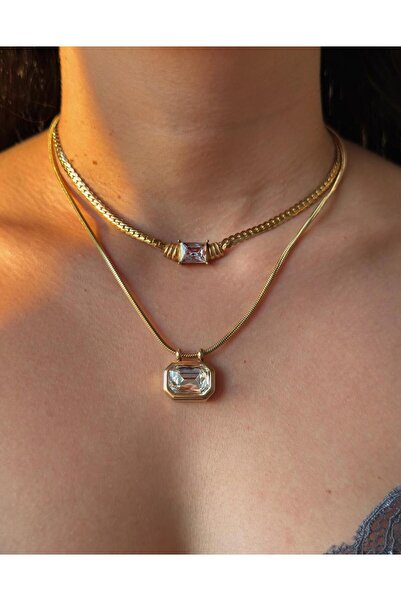 h&b design jewel Çelik Baget Taşlı Kolye
