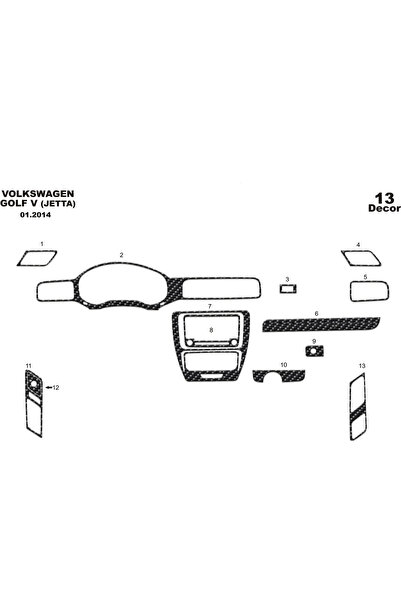 Marscockpitdesign غطاء كونسول توربيدو لفولكس فاجن جيتا 2011-2016 13 قطعة