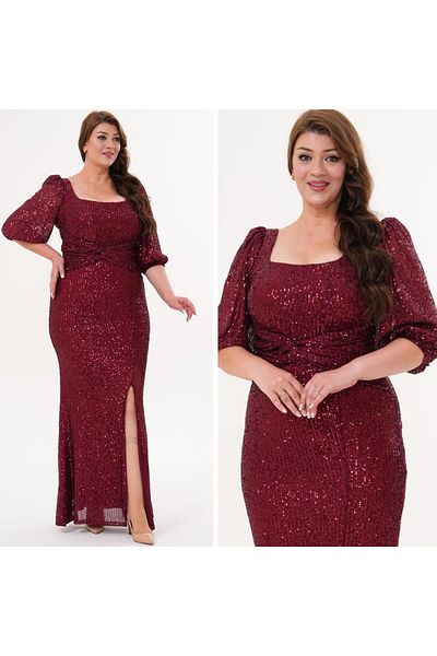 CİXAPLE Sequin Half Sleeve Evening Dress