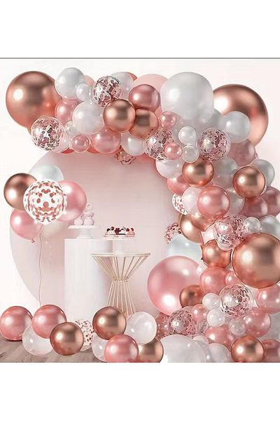 Çemrek Süs Parti Rose Chrome White Transparent Sequin Balloon Chain Set of 100