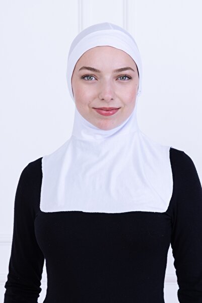 Loggia Beyaz Ninja Bone Boyunluklu Likralı Sporcu Bonesi Kadın Pratik Tesettür Hijab Başörtü