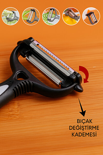 UFİX 3 Function Grater Peeler - Serrated - Wavy - Chips Cutter with Rotating Head and Stainless Blade