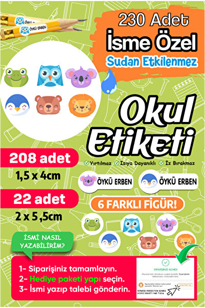 PANDA SOKAĞI Okul Etiketi Kalem Defter isimli Etiket Isim Yazılabilen Sevimli...