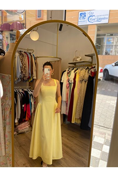 miabutik19 Sarı kalın askılı elbise