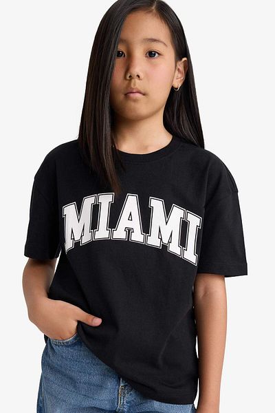 DeFacto Tricou cu mânecă scurtă imprimat pentru fete, cu decolteu relaxat, E6492A825AU