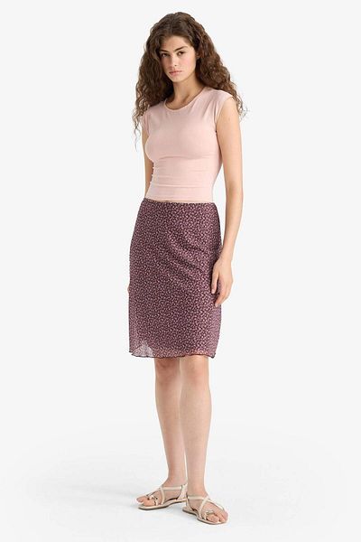 DeFacto Fusta midi din tul cu talie normală cu model de flori în linie A F8089AX25SM