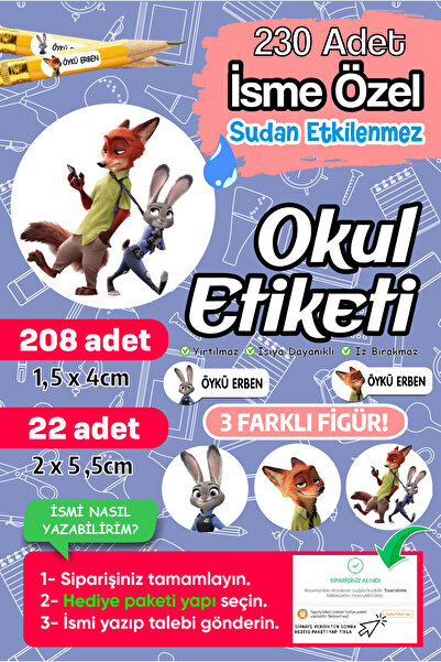 PANDA SOKAĞI Okul Etiketi Kalem Defter Isimli Etiket Isim Yazılabilen Zootopi...