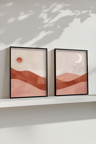 STARYUNA Set of 2 Paintings Boho with Black Wooden Frame Yuna9