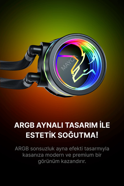 GAMETECH HYDRA AHD360B ARGB AYNALI FAN 360MM SONSUZLUK AYNALI SİYAH SIVI SOĞUTMA