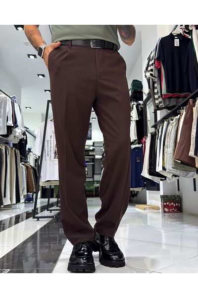 higo Men's Baggy Fit Pleated Fabric Trousers