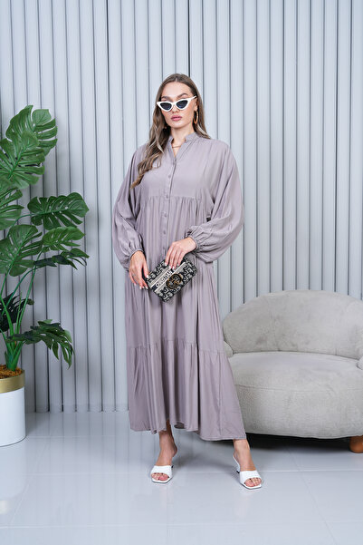 EL jadida Γυναικείο Μεγάλο Μέγεθος Hijab Viscose Φόρεμα Γκρι 2061