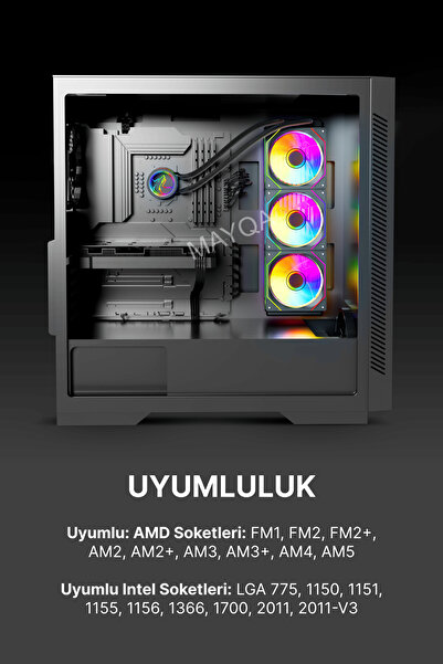 GAMETECH HYDRA AHD360B ARGB AYNALI FAN 360MM SONSUZLUK AYNALI SİYAH SIVI SOĞUTMA
