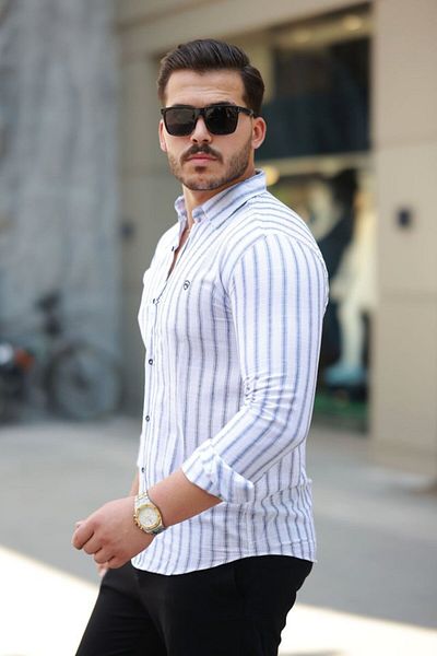 Viyamo Men's Striped Long Sleeve Shirt