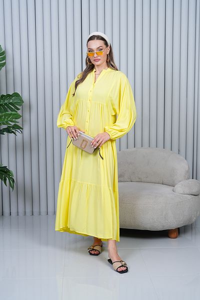 EL jadida Women's Plus Size Hijab Viscose Dress Yellow 2061