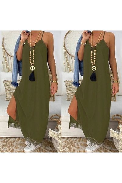 Gökyüzü Moda Women's khaki lace detail viscose dress 3798
